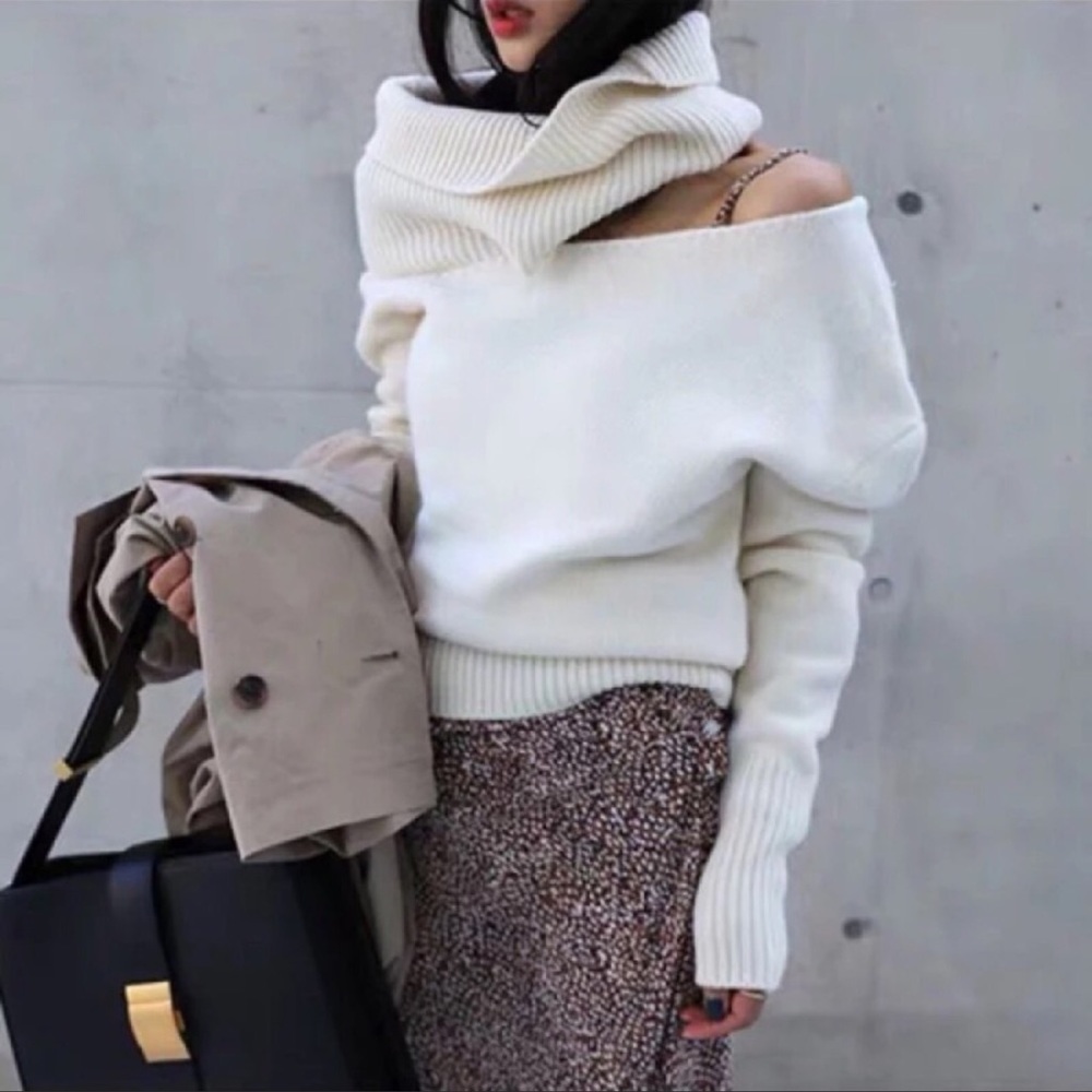 Monrow Lux Large Shawl Collar Off Shoulder Sweater - Picture 2 of 4